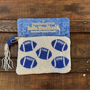 NEW Wandering Moon Glass Beaded Pouch Bag Clutch Football Game Day Blue White